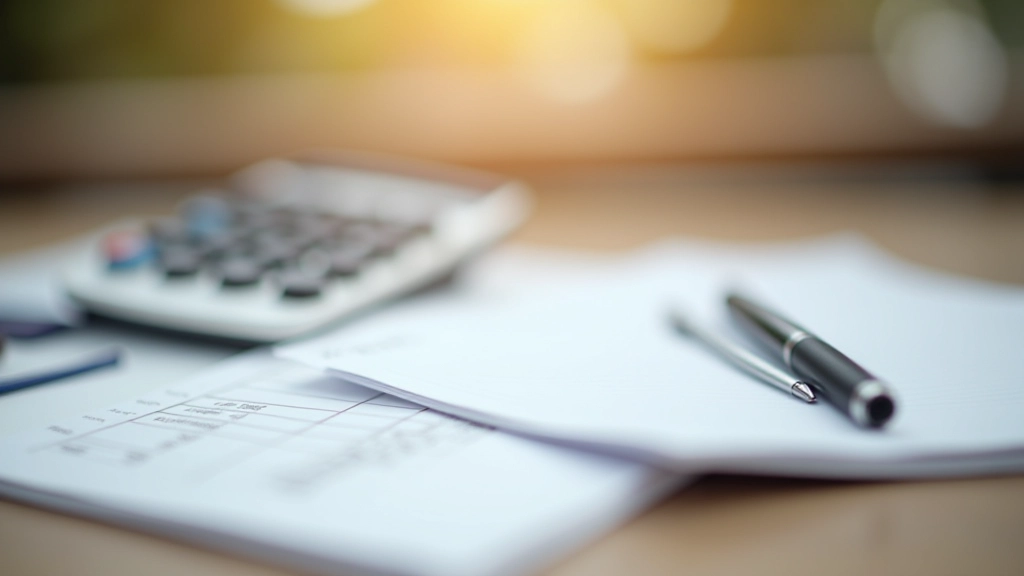 Taschenrechner und Stift neben handschriftlicher Budgetaufstellung auf Holzschreibtisch mit Notizbuch