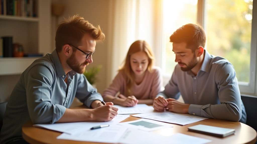 Deutsche Familie bei der Budgetplanung am Esstisch