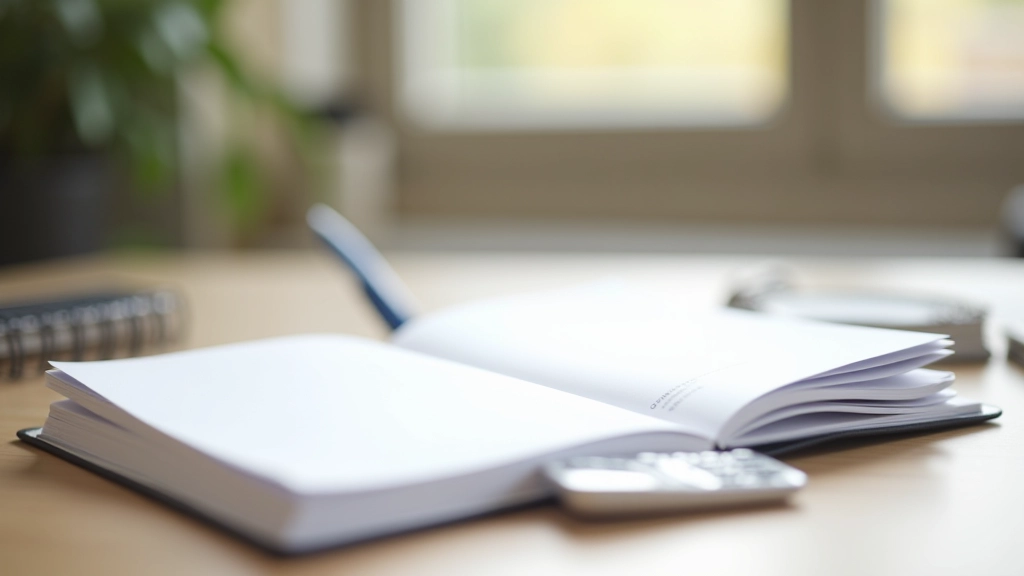 Ordentlich ausgefülltes Haushaltsbuch auf einem Schreibtisch mit Stift und Taschenrechner